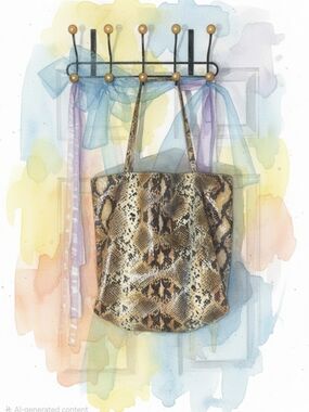 Saks Fifth Avenue Snake-Print Tote in Brown and Cream